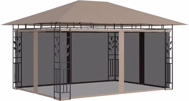 Berkfield Home Gazebo with Mosquito Net, Beige, W: 400 cm, D: 400 cm, H: 273 cm – 1