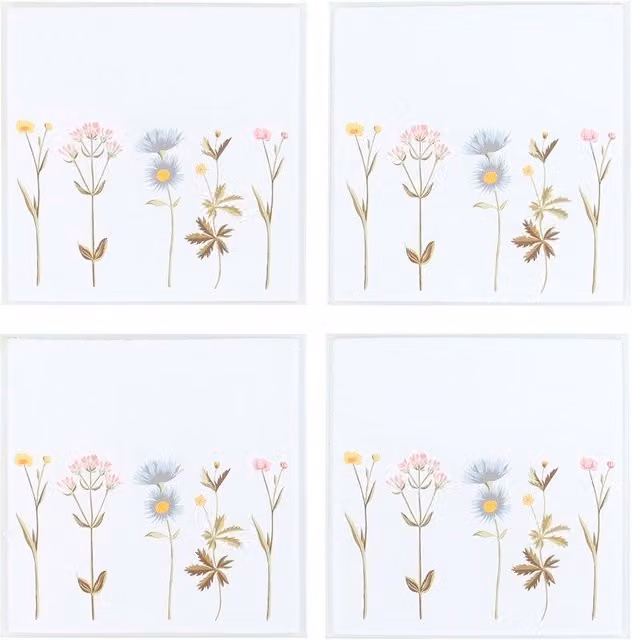 Something Different White Floral Glass Coasters, Pack of 4