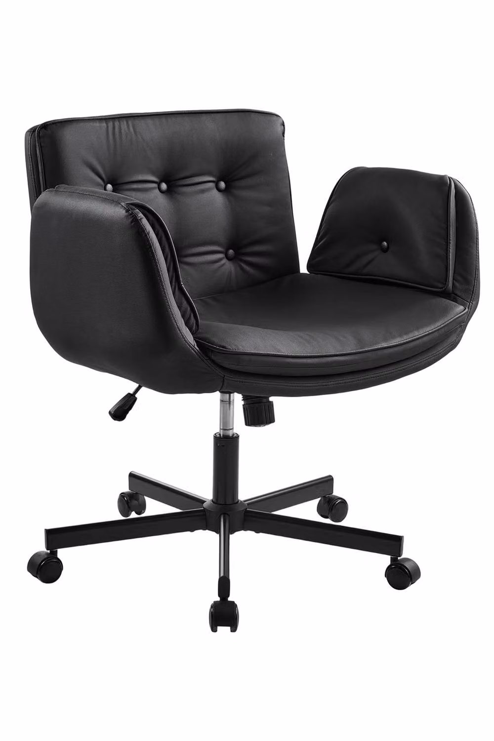 Garden Sanctuary Modern Task Office Chair with Armrests and Castors in Black Synthetic Leather – 2