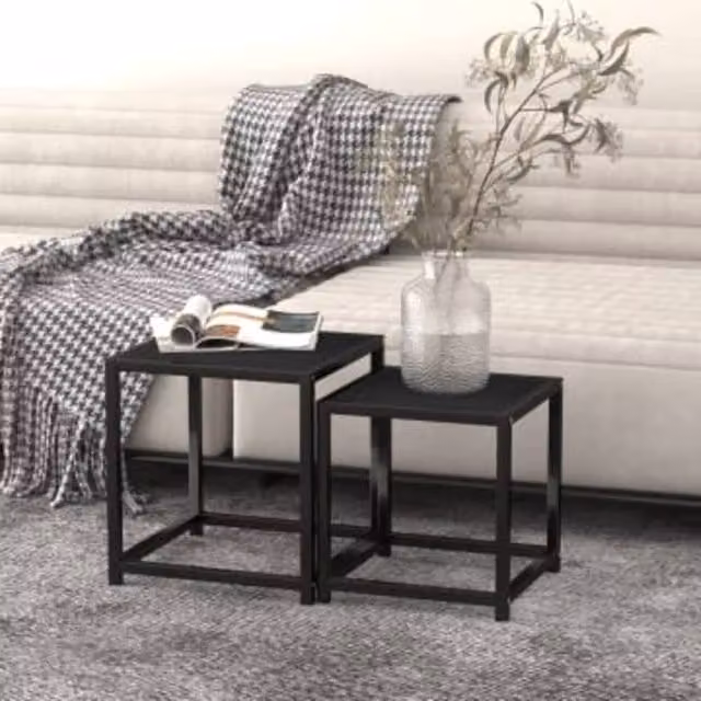 Berkfield Home Set of 2 Black Nesting Tea Tables with MDF and Metal Construction – 1