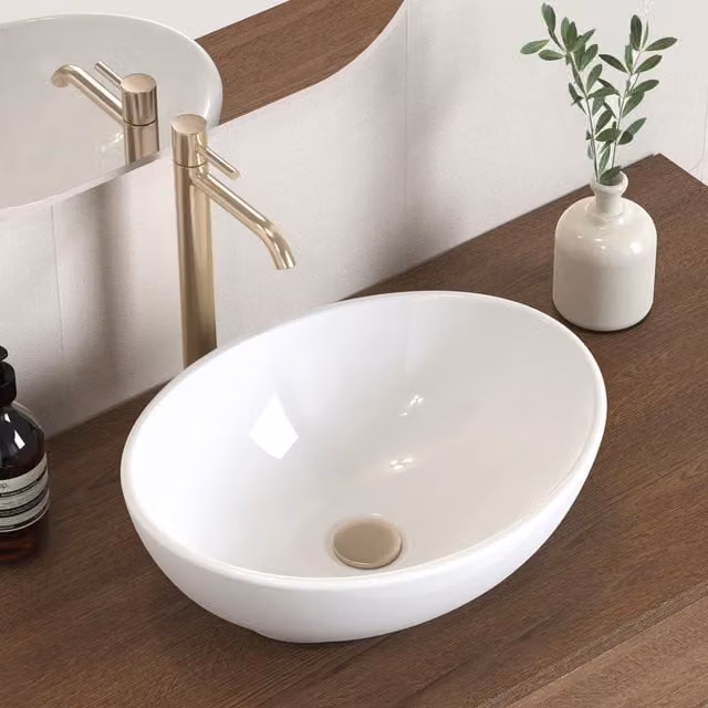 Dprodo White Oval Ceramic Countertop Bathroom Sink W/D/H: 83 x 40 x 15 cm – 1