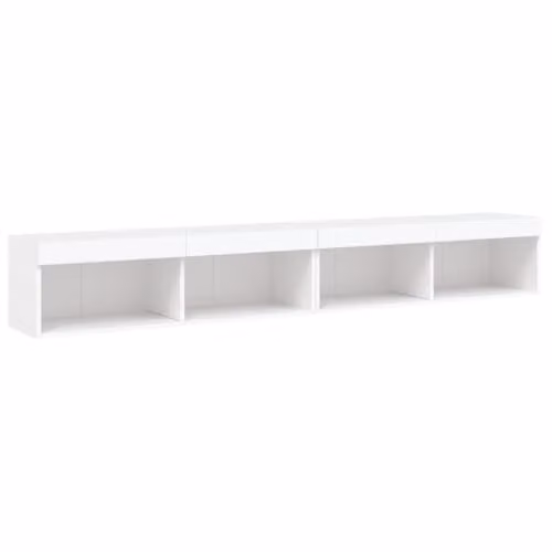 vidaXL Set of 2 Modern Wall-Mounted TV Cabinets with Integrated LED Lights, White, W/D/H: 100 x 30 x 30 cm