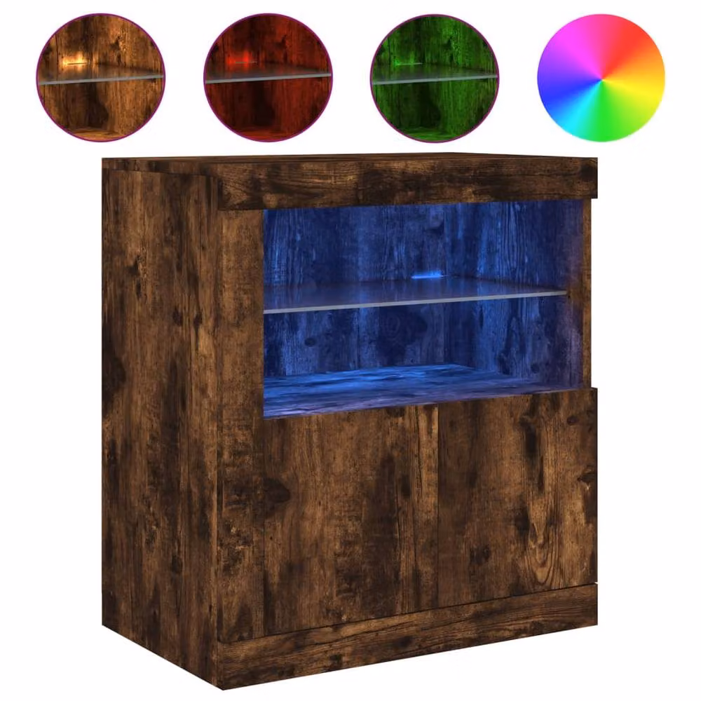 Berkfield Home Sideboard with Integrated LED Lights in Smoked Oak Brown, W/D/H: 60.5 x 37 x 67 cm – 3