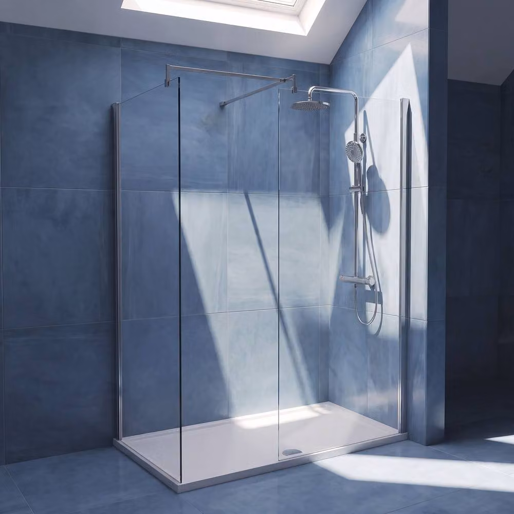 Balterley Walk-In Wetroom Bundle with Rectangular Tray and Fixed Glass, Silver and Transparent, W: 1400 mm, D: 800 mm – 3