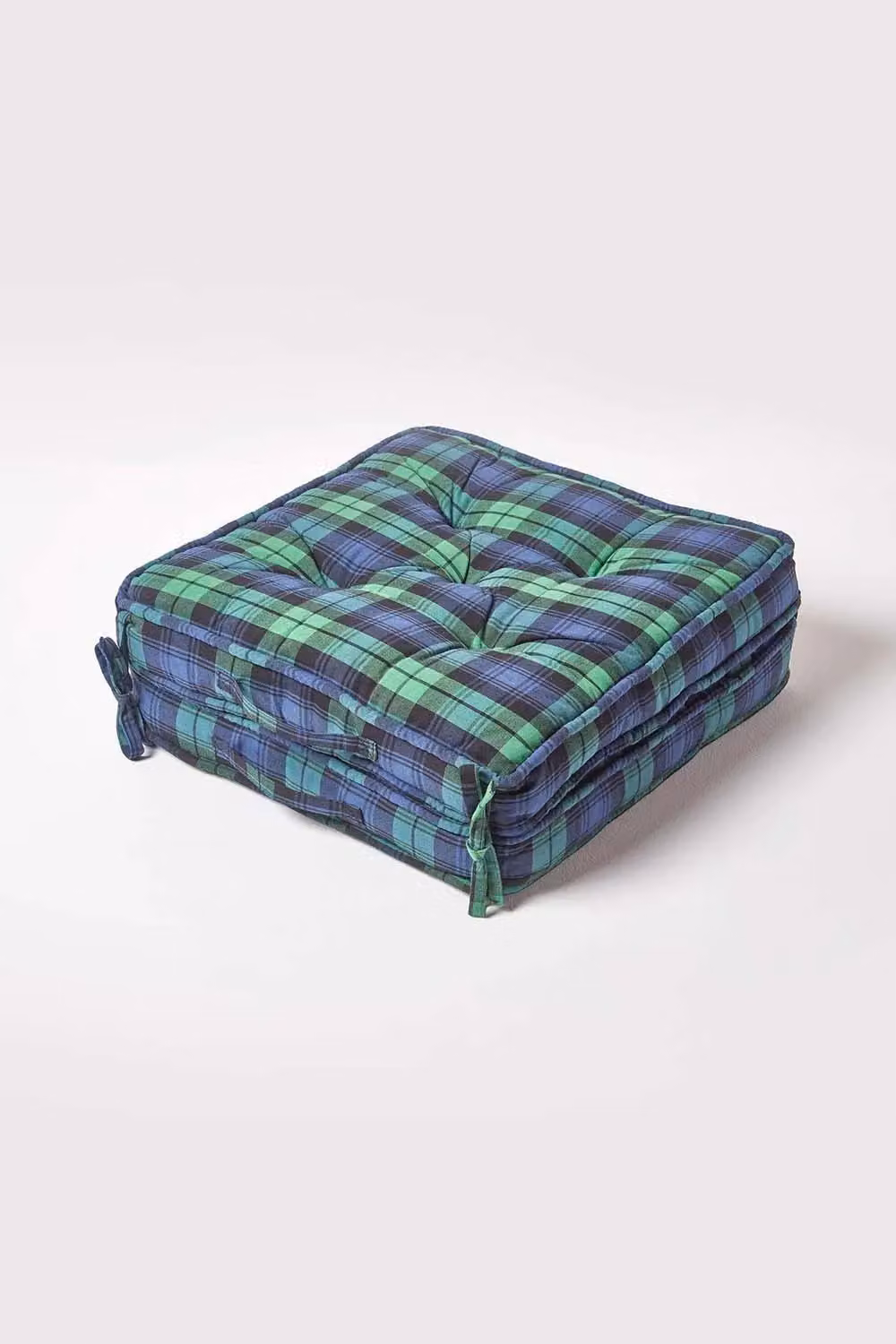 Homescapes Green and Blue Tartan Cotton Travel Booster Cushion, Firm Square Seat Pad and Backrest, W/D/H: 50 x 50 x 10 cm – 2