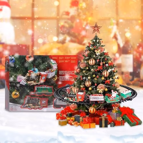 Shatchi Christmas Tree Train Set, Green and Multicolour Tabletop Decoration – 7