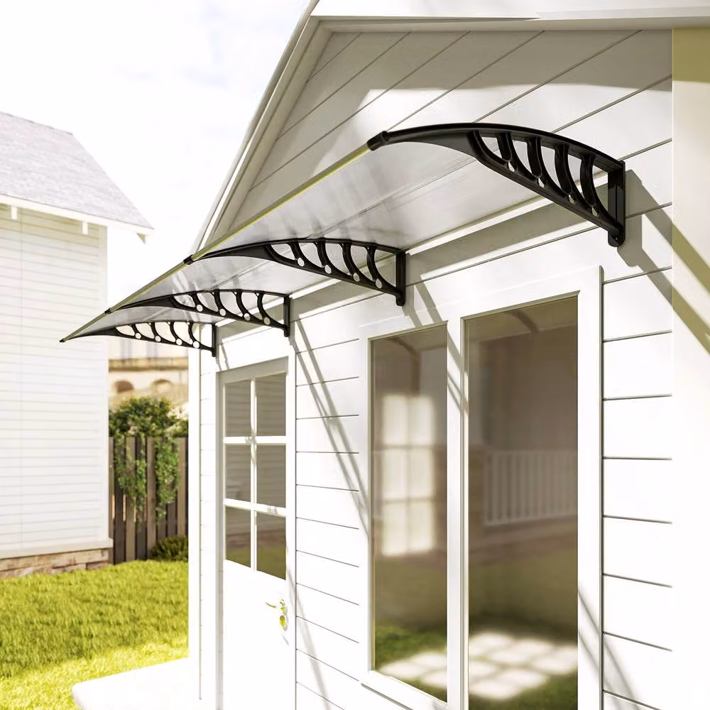 Rolipo Transparent Front Door Canopy Awning Rain Shelter with Aluminium Frame, W: 303 cm, H: 96 cm – 9