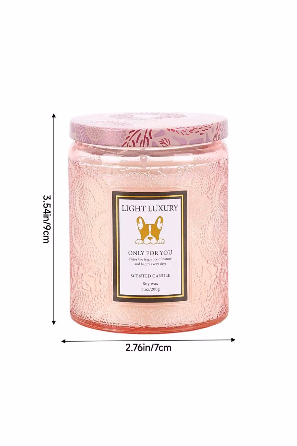 Living and Home Pink Embossing Glass Soy Wax Scented Candle with Lid – 2