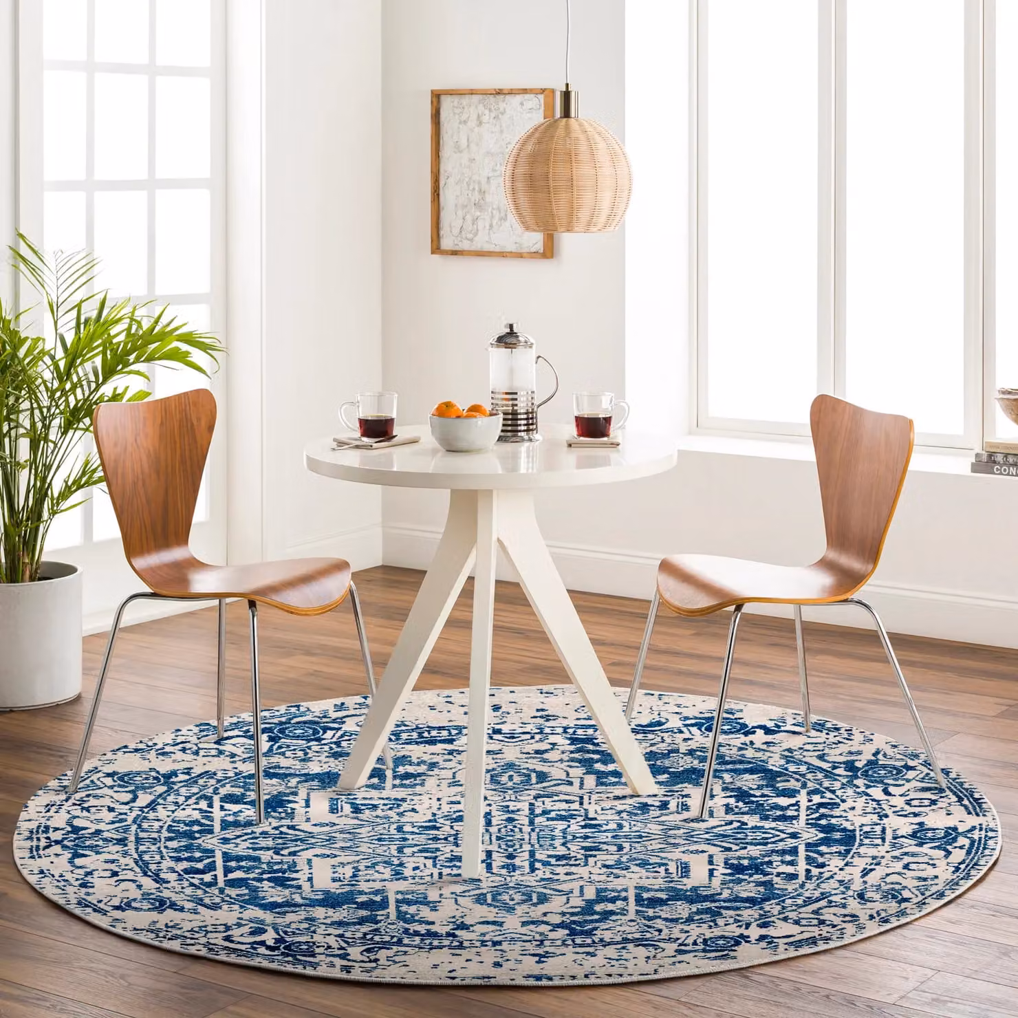 Livabliss Harput Vintage Round Boho Living Room Rug in Navy, Grey, Blue, Orange and White, Diameter: 160 cm – 7