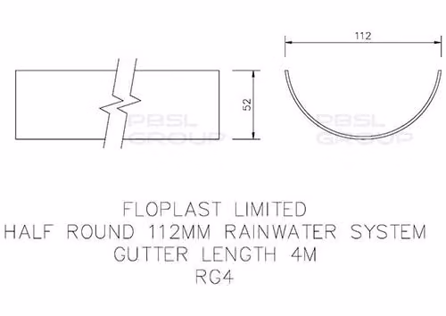 FloPlast Black Half Round PVC Guttering, 112mm x 4m – 2