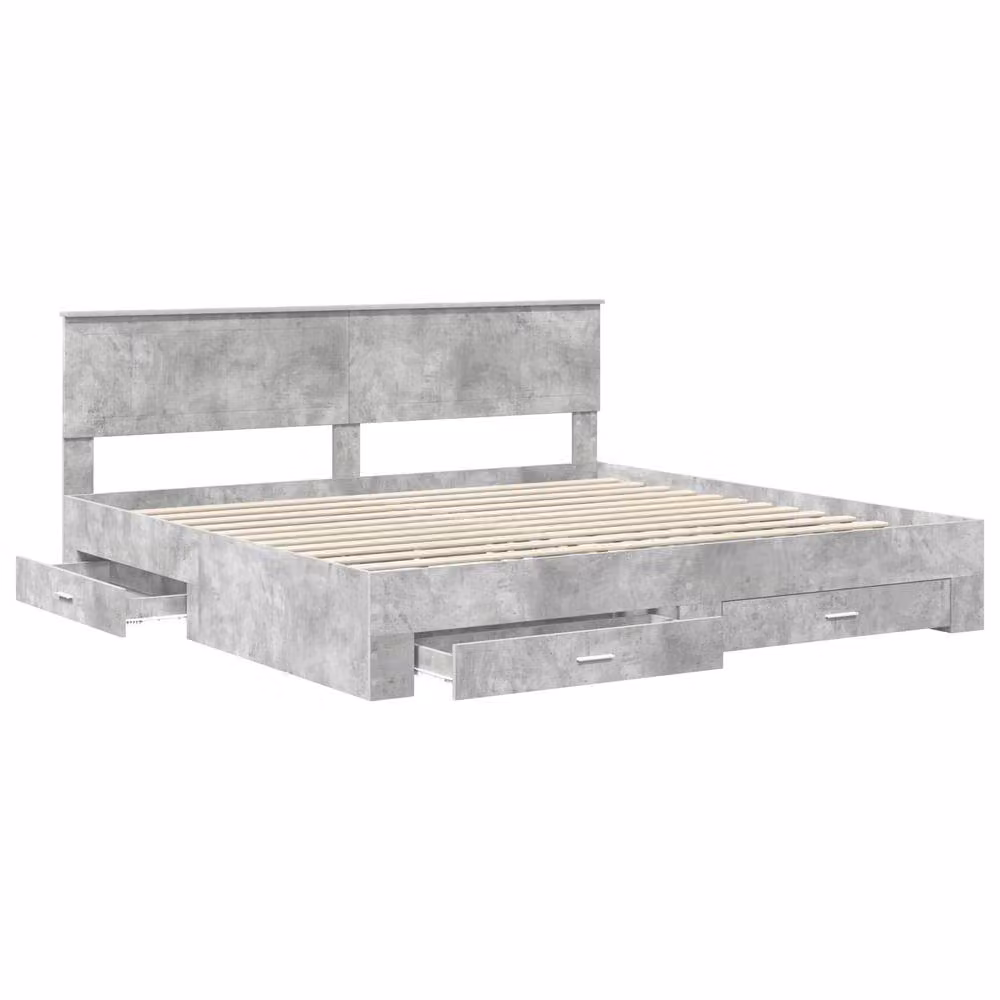 Berkfield Home Modern Bed Frame with Drawers in Grey Engineered Wood 200 x 200 cm – 2
