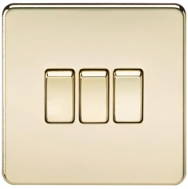 Knightsbridge Screwless 10AX 3G 2-Way Flush Switch in Polished Brass