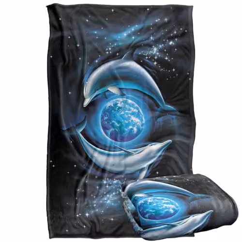 JQ Licensing Royce McClure Dolphin Planet Silky Touch Super Soft Fleece Throw Blanket, Multicolour, W: 91 cm, D: 147 cm