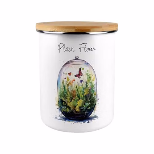 Purely Home Plant Terrarium Extra Large Plain Flour Storage Canister, Green and White Enamel with Bamboo Lid, 2.7 l – 1