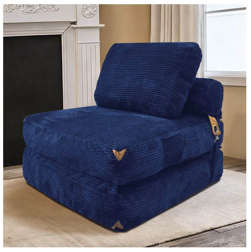 STILVORA 3 in 1 Blue Striped Floor Sofa Bed with Side Pockets and Non-Slip Base – 2