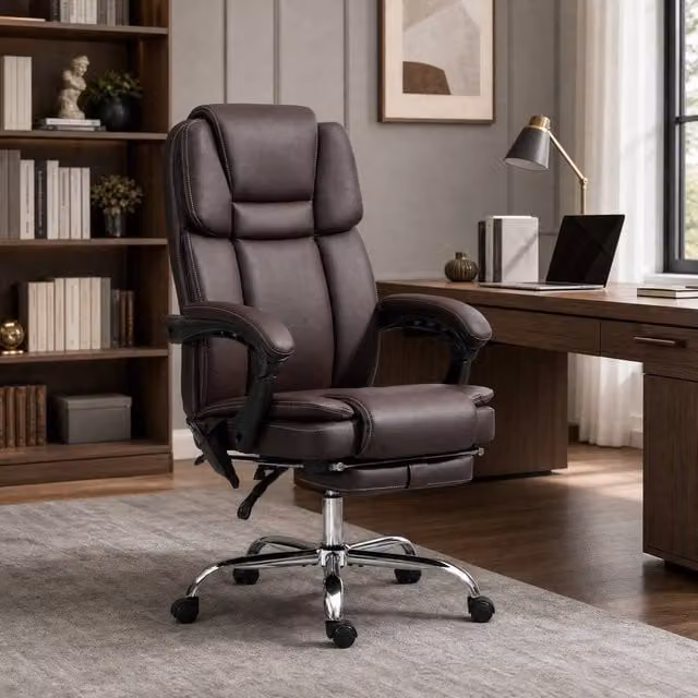 STILVORA Brown Synthetic Leather Executive Office Chair with Headrest and Armrests – 1