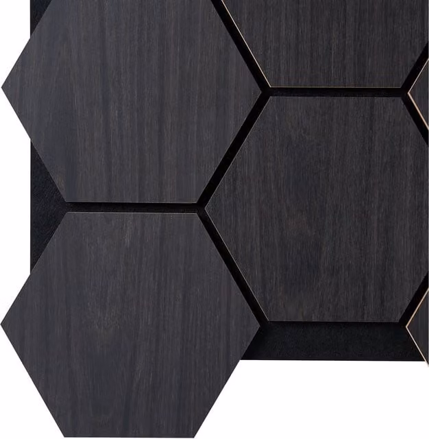 Fuse Acoustic Geometric Hexagon Wood Wall Panel in Anthracite Black