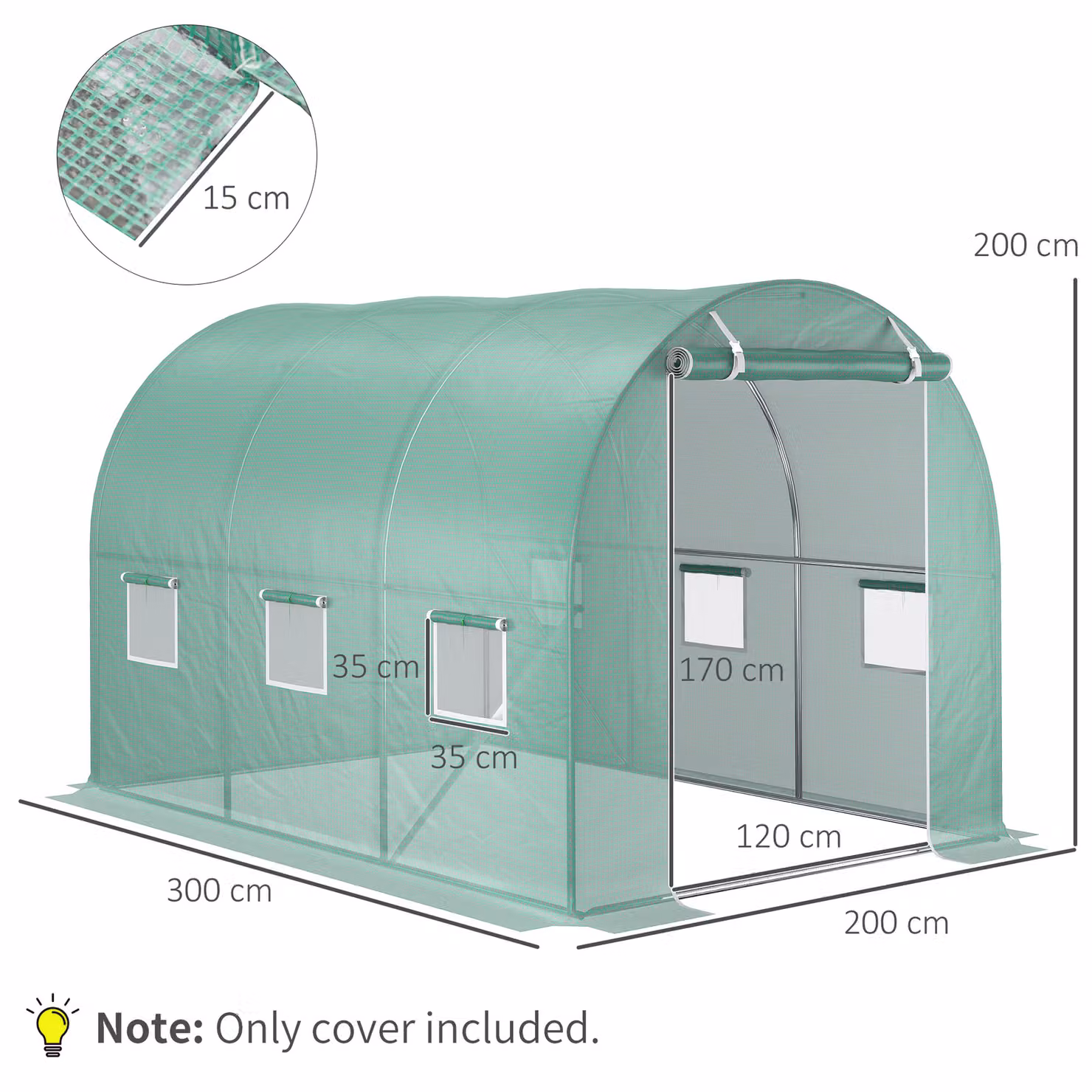 Outsunny PE Greenhouse Replacement Cover for Winter Garden Tunnel Walk-in Greenhouse with Roll-up Windows and Door, 304.8 x 200 x 300 cm – 2