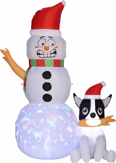 Outsunny 6.2ft Christmas Inflatable Snowman with Dog, Multicolour LED Outdoor Blow Up Decoration for Garden Parties