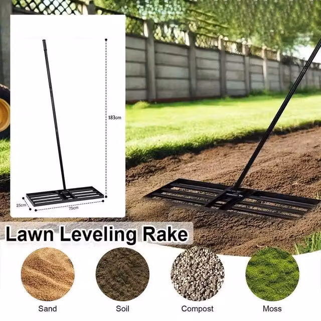 VOGREX Steel Lawn Leveling Rake with Extended Handle in Black – 1