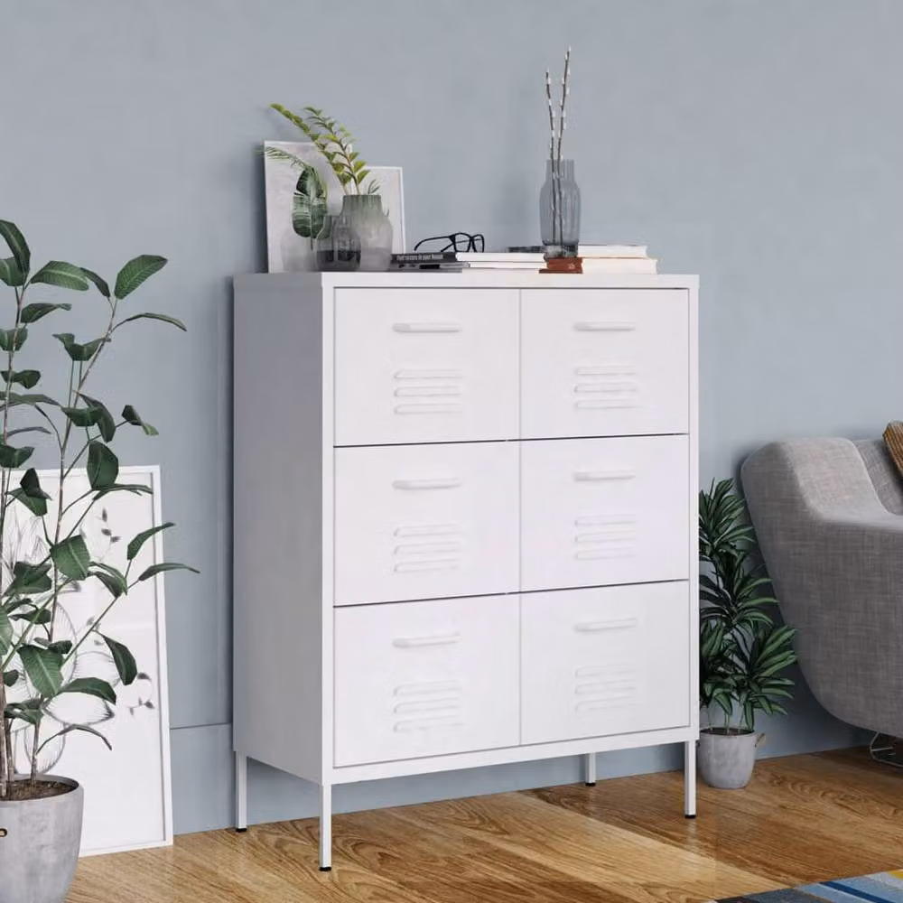 Berkfield Home White Steel Drawer Cabinet W: 80 cm, D: 35 cm, H: 101.5 cm – 2