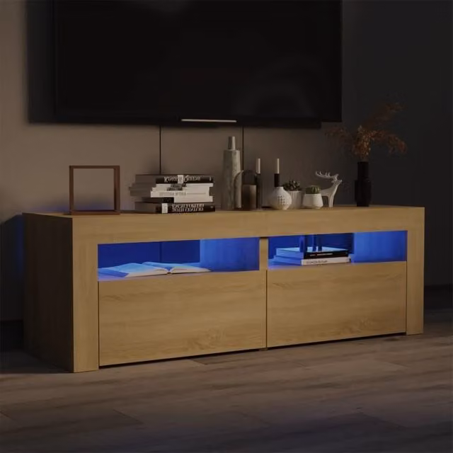 Berkfield Home Modern TV Cabinet with LED Lights in Sonoma Oak Brown, W/D/H: 120 x 35 x 40 cm – 1