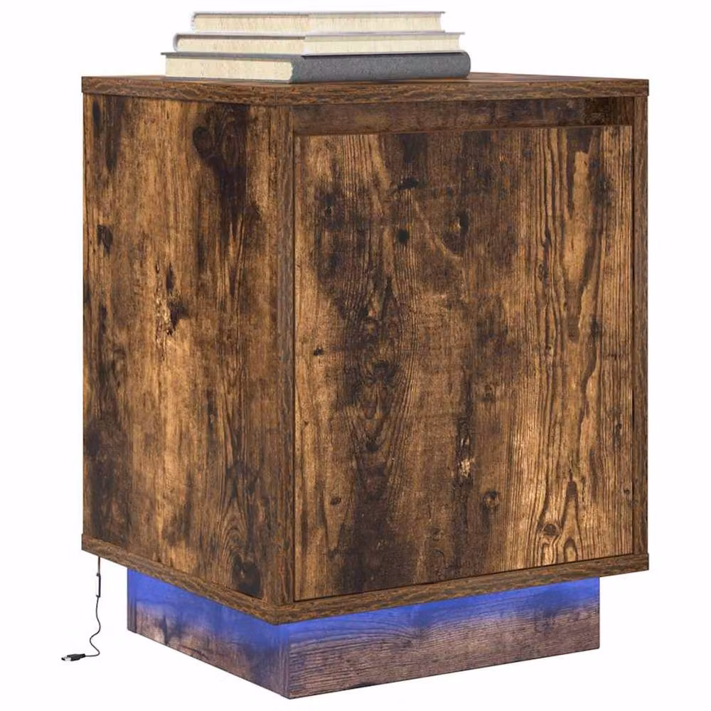 Berkfield Home Bedside Cabinet with Integrated LED Lights in Smoked Oak Dark Brown, W/D/H: 38 x 34 x 50 cm – 2