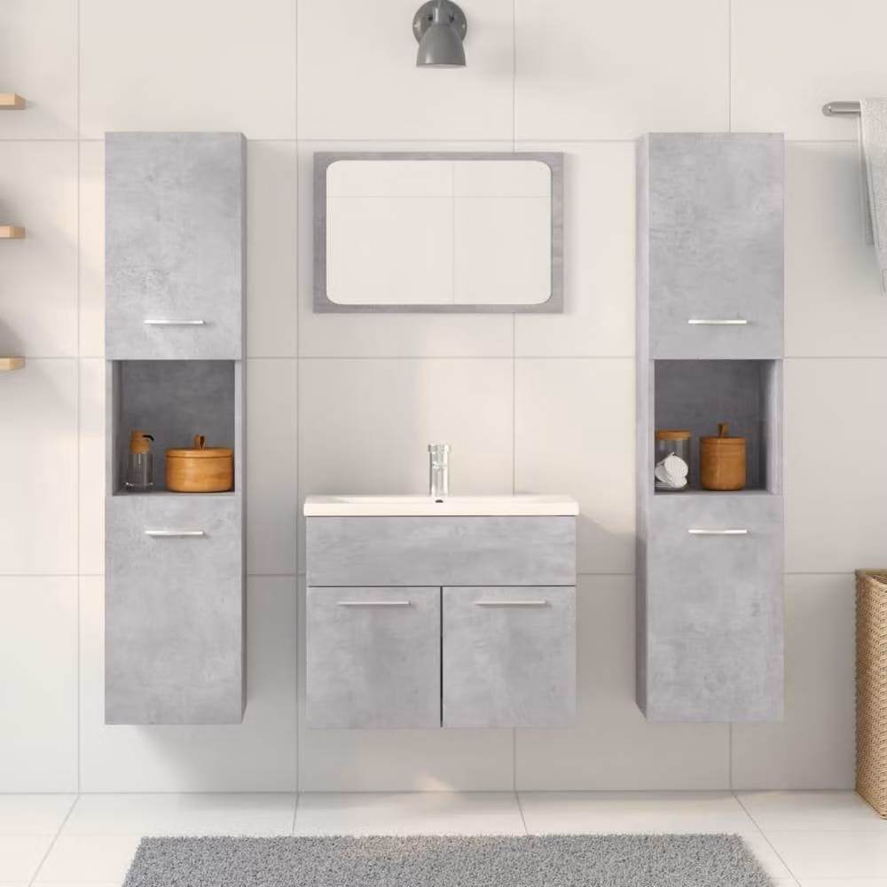 Berkfield Home 4 Piece Modern Bathroom Furniture Set in Matt Concrete Grey