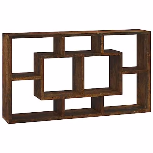 vidaXL Wall Mounted Display Shelf with 8 Compartments in Smoked Oak Brown – 1