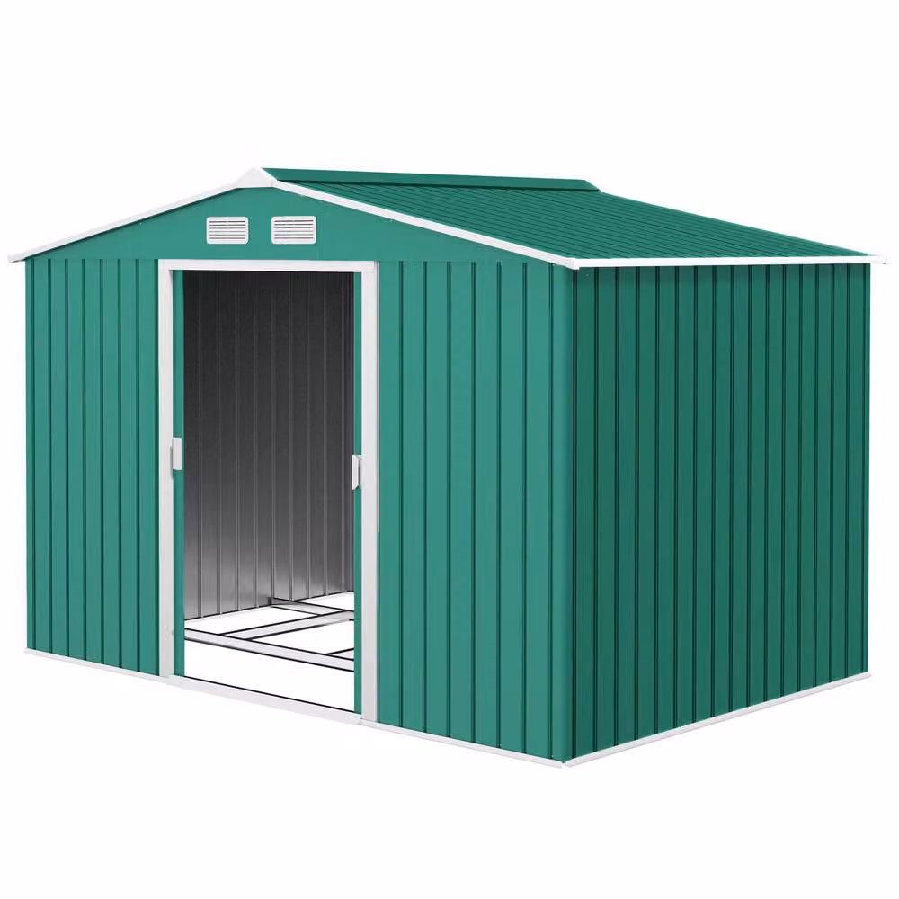 Rolipo Green Metal Garden Shed with Foundation Kit and Double Doors, W: 274.32 cm, D: 182.88 cm, H: 183.0 cm – 2