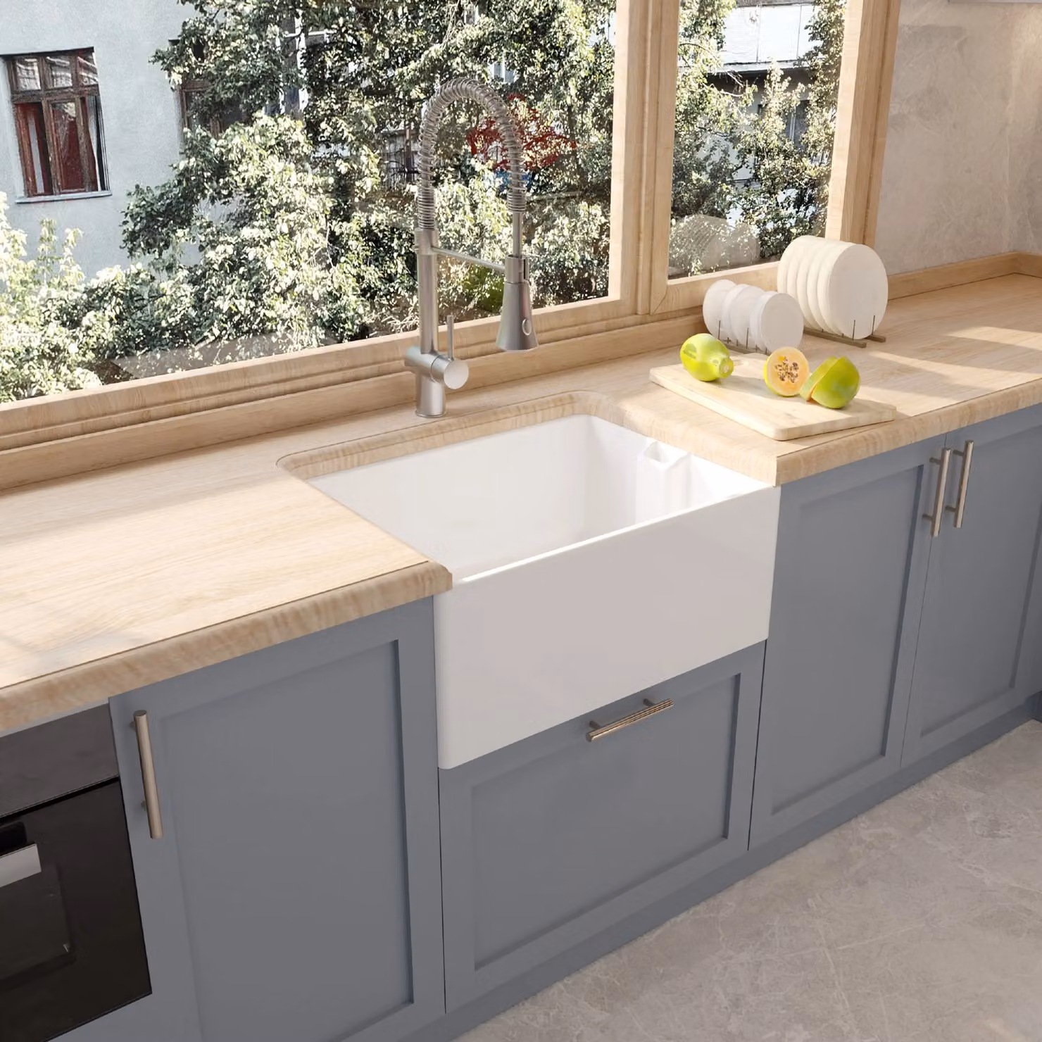 Balterley White Ceramic Fireclay 1 Bowl Belfast Kitchen Sink with Overflow, W: 61.5 cm, D: 46.2 cm – 2