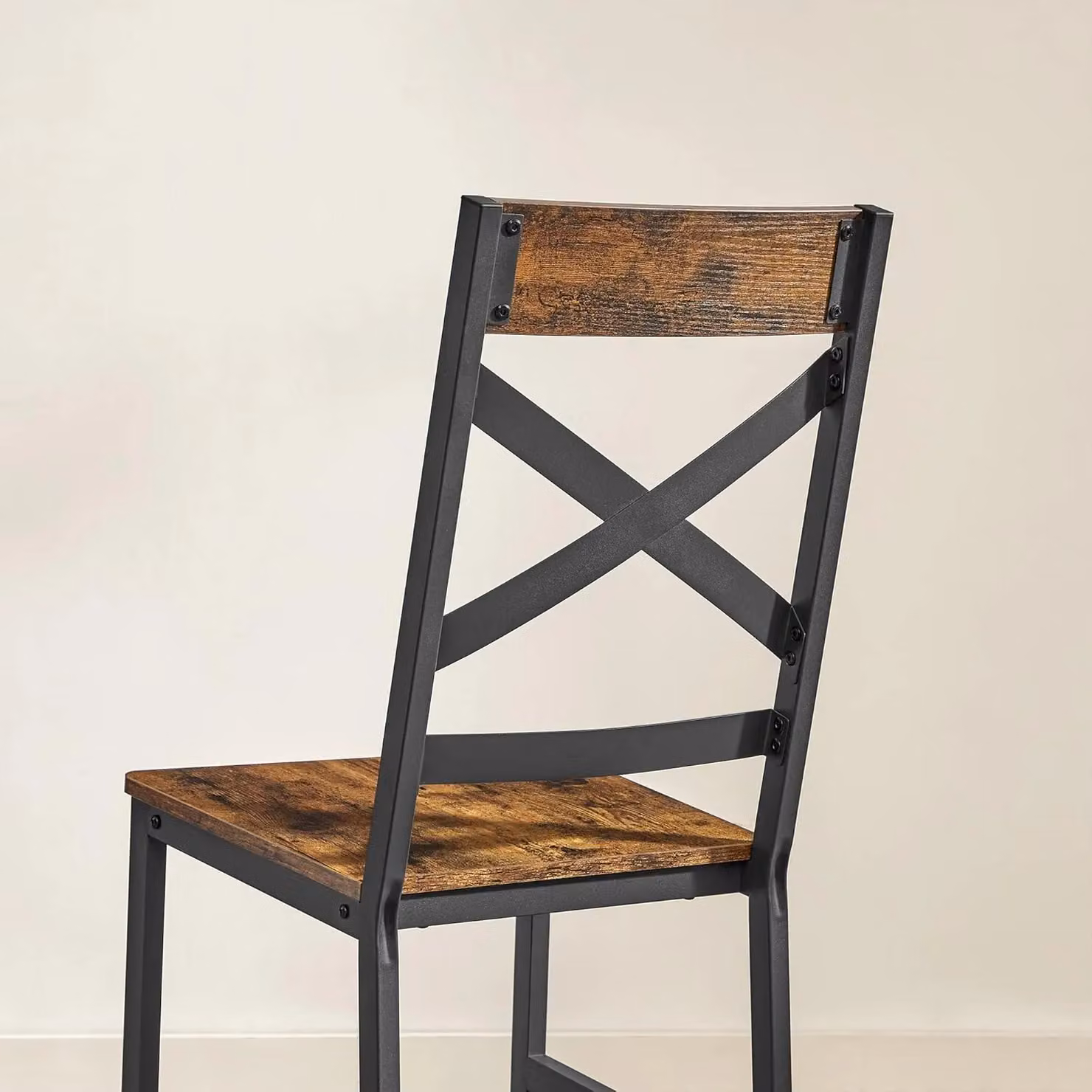 VASAGLE Set of 2 Industrial Ergonomic Dining Chairs with Steel and Wood Frame in Brown – 5
