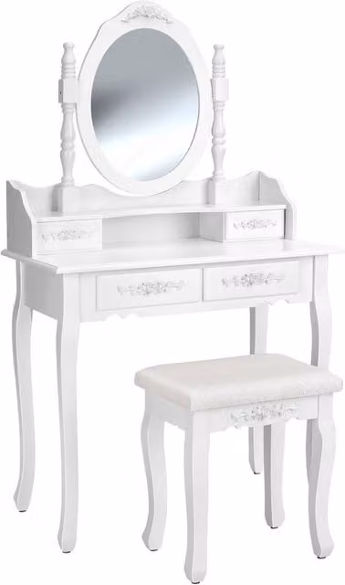 TECTAKE Antique White Lacquered Dressing Table with Tilting Top – 1