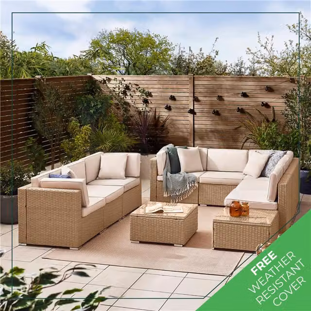 FurnitureboxUK Orlando Rattan Modular 8 Seater Outdoor Patio Corner Garden Sofa Set in Beige