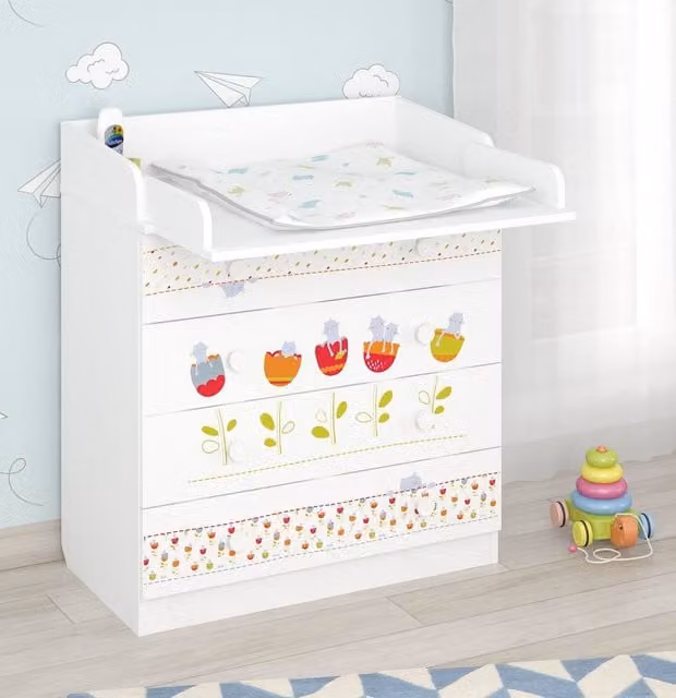 Shefa Line Shefa 800 Kids Changing Dresser Sleepy Kittens White and Multicolour