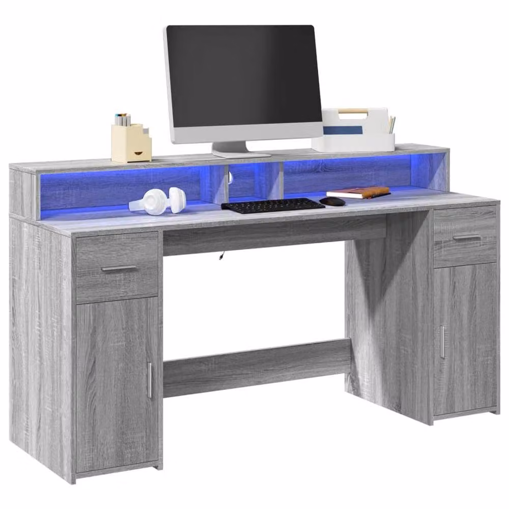 Berkfield Home Grey Sonoma Gaming Desk with LED Lights, W/D/H: 160 x 55 x 91 cm – 2
