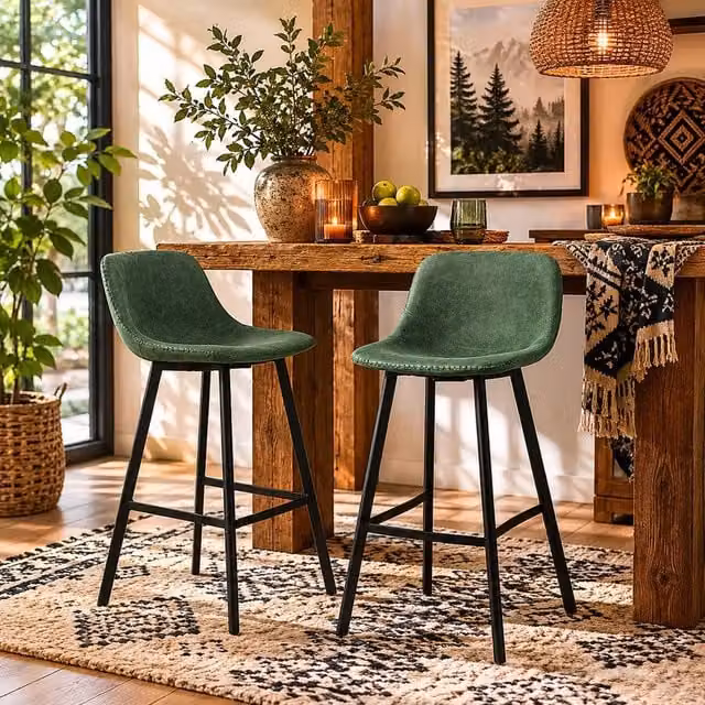 Wyld Haus Noso Tane Set of 2 Green Faux Leather Upholstered Counter Stools – 1