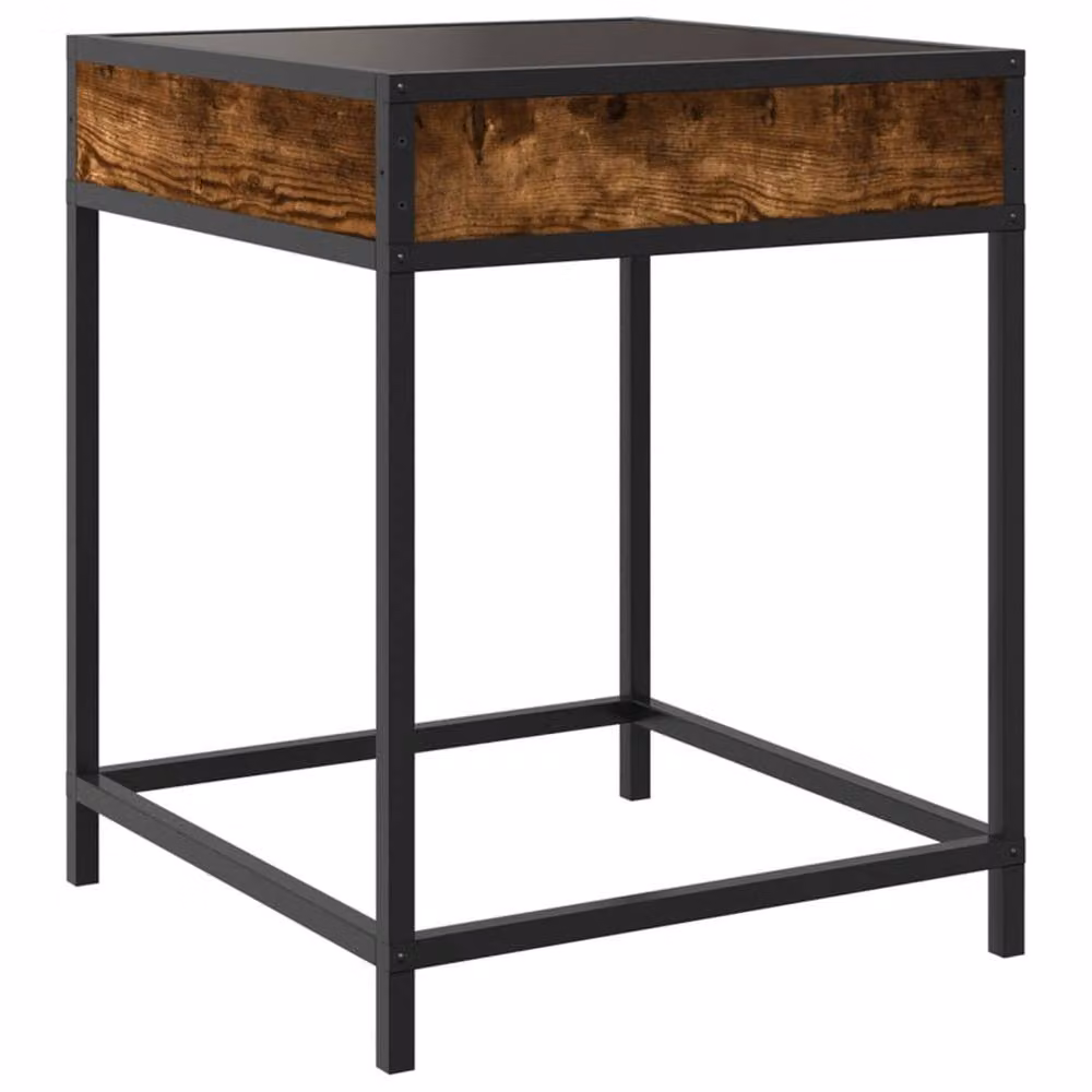 Berkfield Home Infinity LED Bedside Table in Smoked Oak Brown with Mirror Top, W/D/H: 40 x 40 x 51 cm – 4