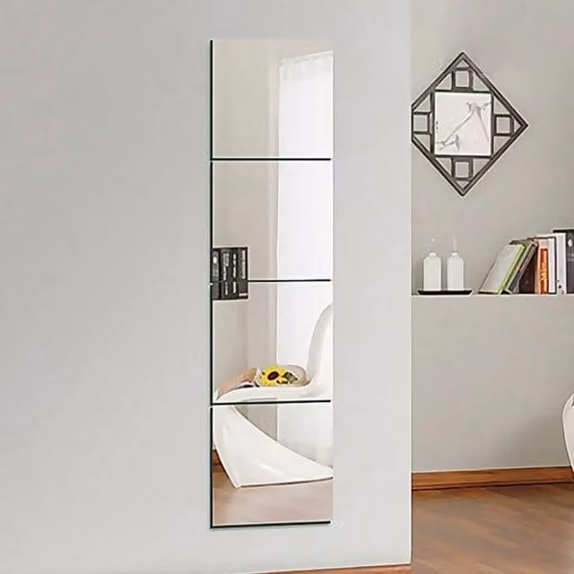 Ventryn Large Silver Acrylic Mirror Wall Tiles, Self-Adhesive Square Plastic Tiles, W/D/H: 30 x 30 x 4 cm