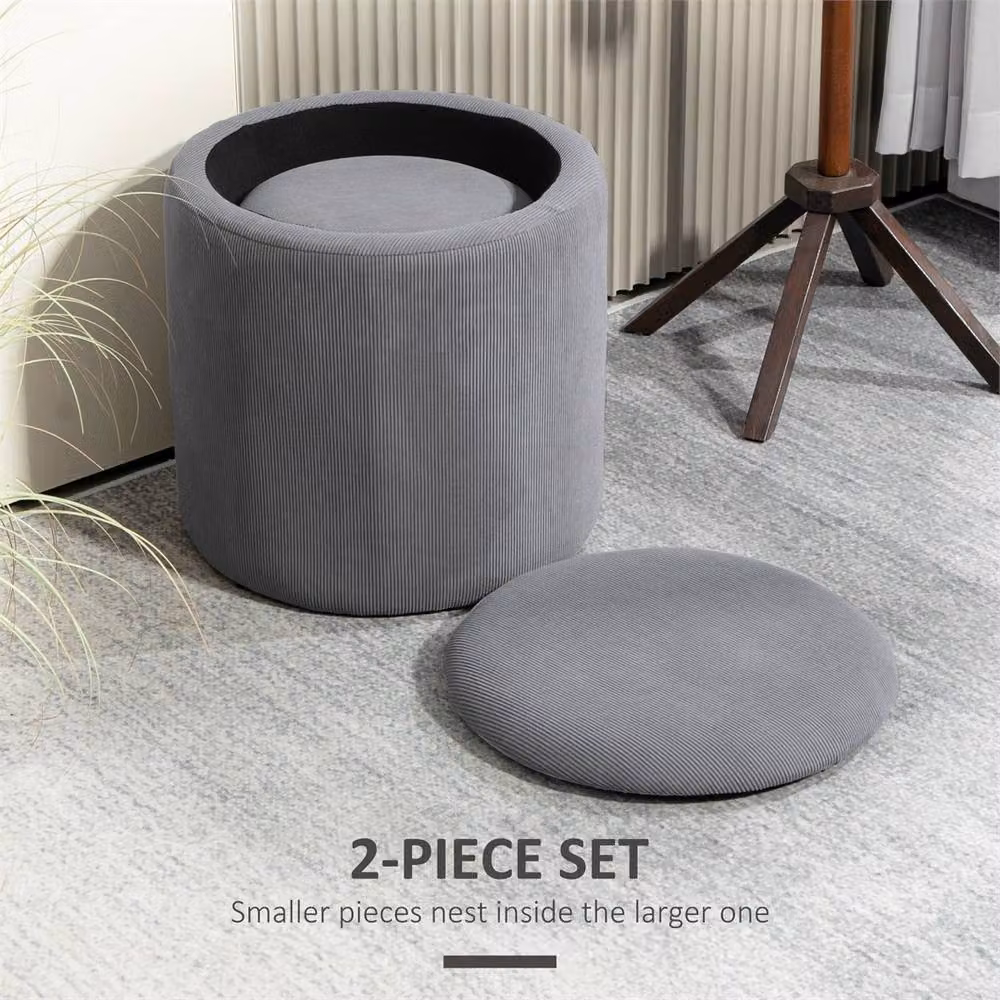 EONLION Modern Grey Fabric Cylindrical Storage Ottoman – 3