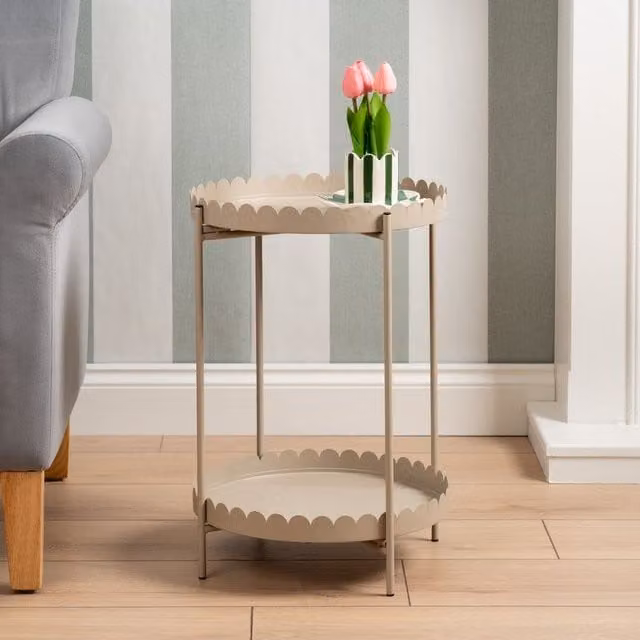 Scottish Everlastings Ltd Beige Round Scalloped Metal Table – 1