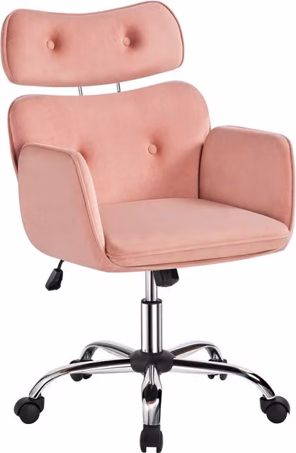 Yaheetech Modern Pink Velvet Rolling Swivel Computer and Vanity Task Chair with Armrests and Castors
