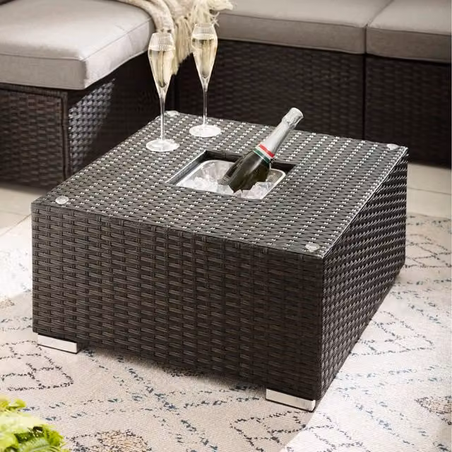 FurnitureboxUK Orlando Rattan Garden Coffee Table with Ice Bucket in Brown