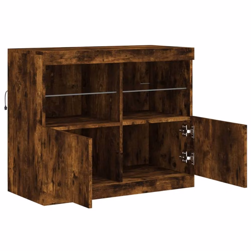 Berkfield Home Modern Sideboard with Integrated LED Lights in Smoked Oak Brown, W: 81 cm, D: 37 cm, H: 67 cm – 6
