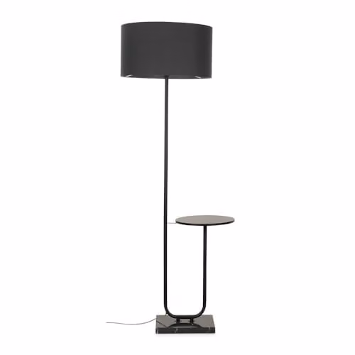 ValueLights Black Marble Base Floor Lamp with Large Grey Fabric Shade – 1