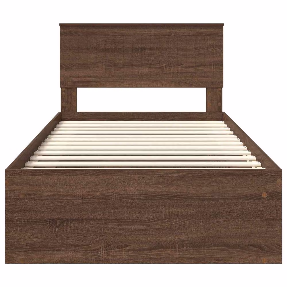 Berkfield Home Modern Bed Frame with Headboard in Brown Oak and Solid Pine Wood, W/D/H: 100 x 200 cm – 4
