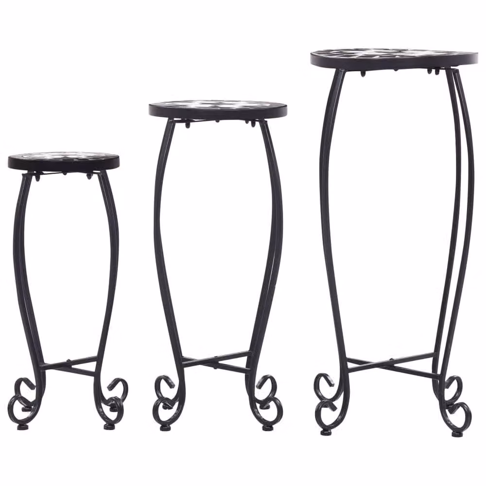 Berkfield Home Mosaic Nesting Tables, Set of 3, Black and White Geometric Ceramic and Metal – 2
