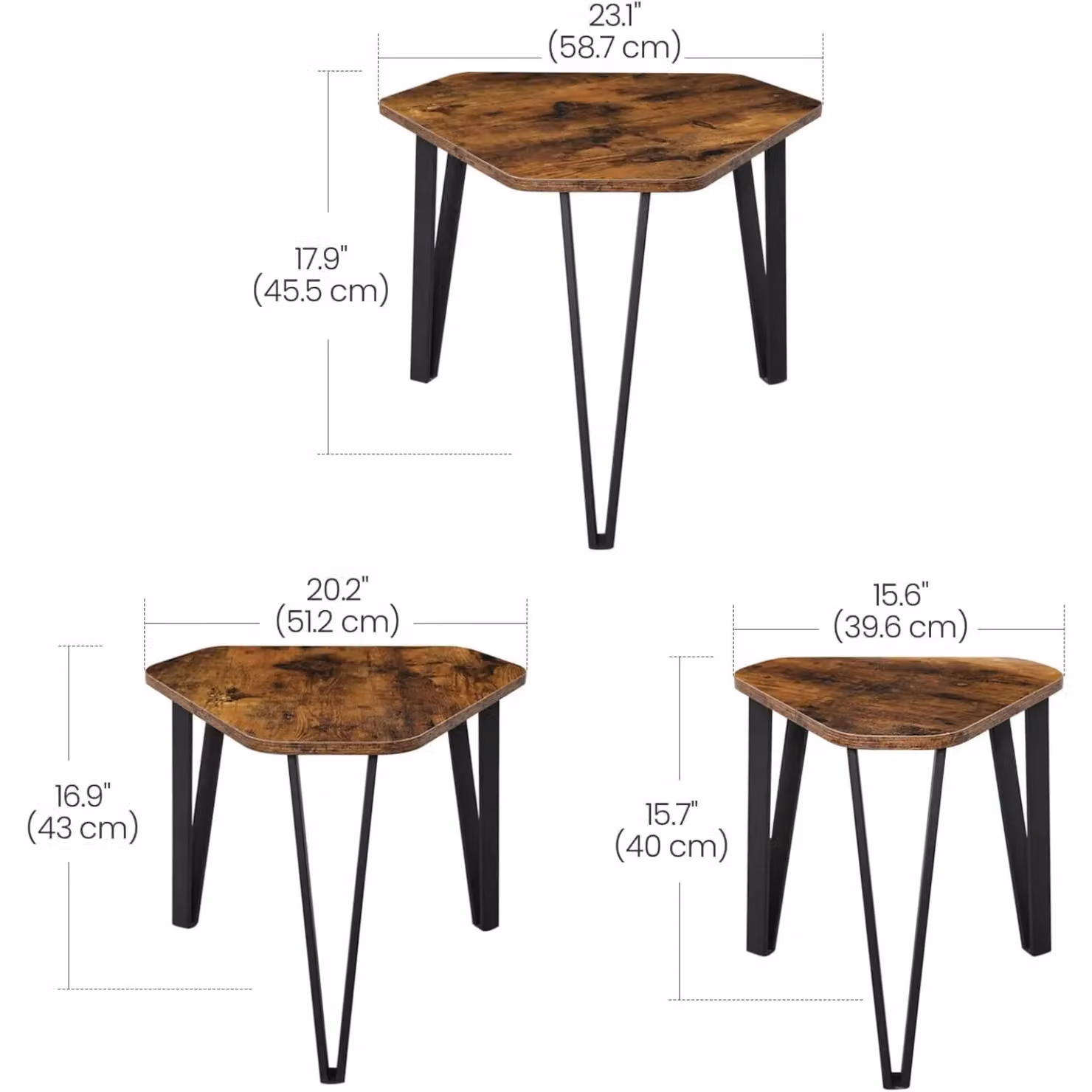 VASAGLE Nesting Coffee Table Set of 3, Industrial Style Stacking Side Tables in Brown – 3