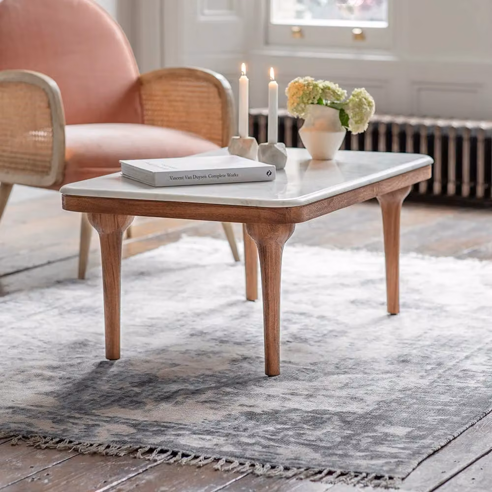 Atkin & Thyme Cone Marble Coffee Table in White and Black