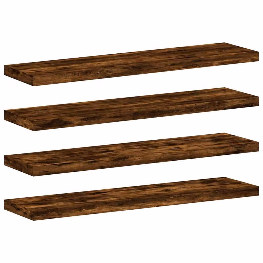 Berkfield Home Set of 4 Smoked Oak Wall Mounted Shelves, Brown, W: 40 cm, D: 10 cm, H: 1.5 cm – 2